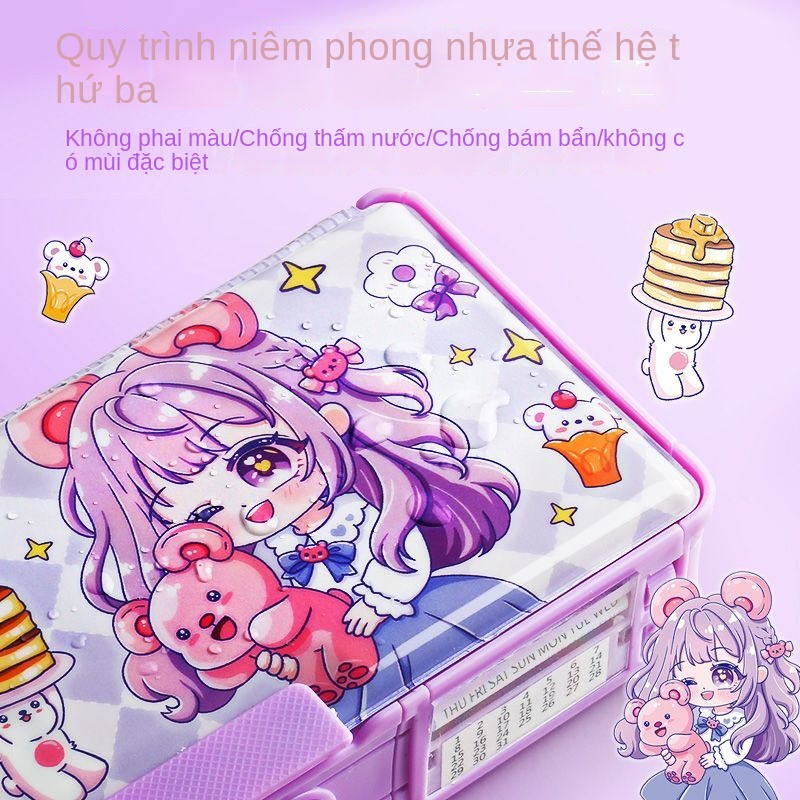 Hộp Đựng Bút Hai Ngăn Tự Động Đa Năng In Hoạt Hình Dễ Thương Cho Bạn Gái