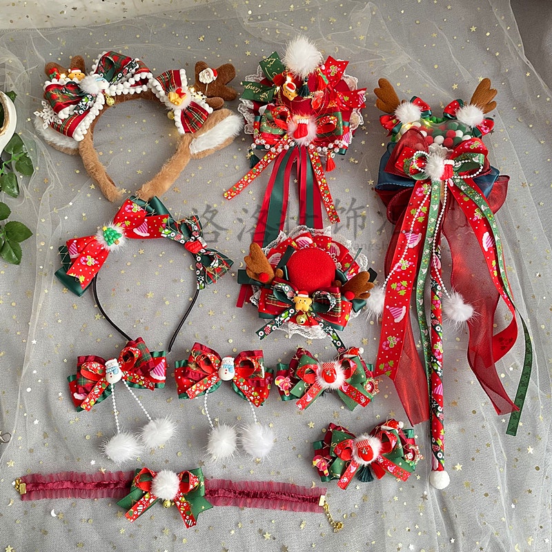 Kẹp Tóc Đính Nơ Phong Cách lolita Giáng Sinh Xinh Xắn