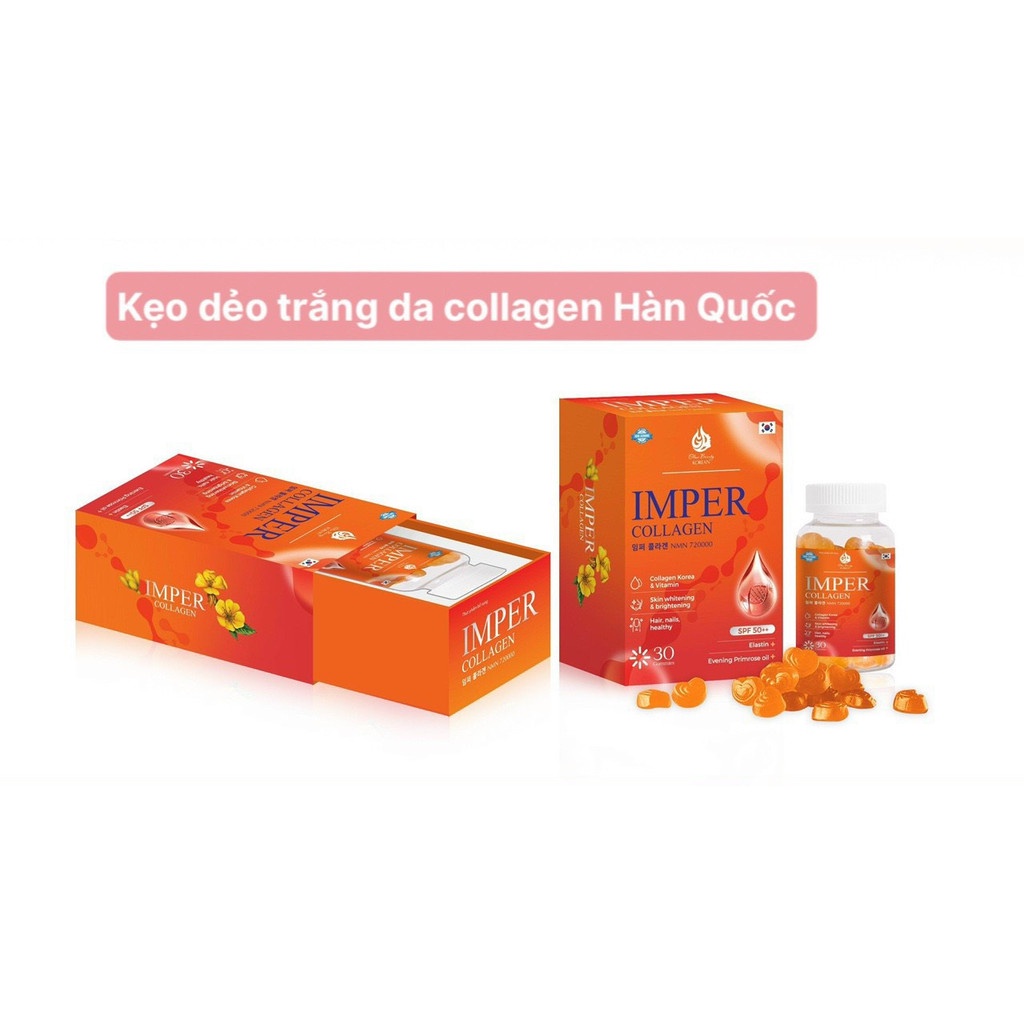 Kẹo Dẻo Trắng Da Imper Collagen Dưỡng Da Mờ Nám Chống Nắng Hộp 30 Viên