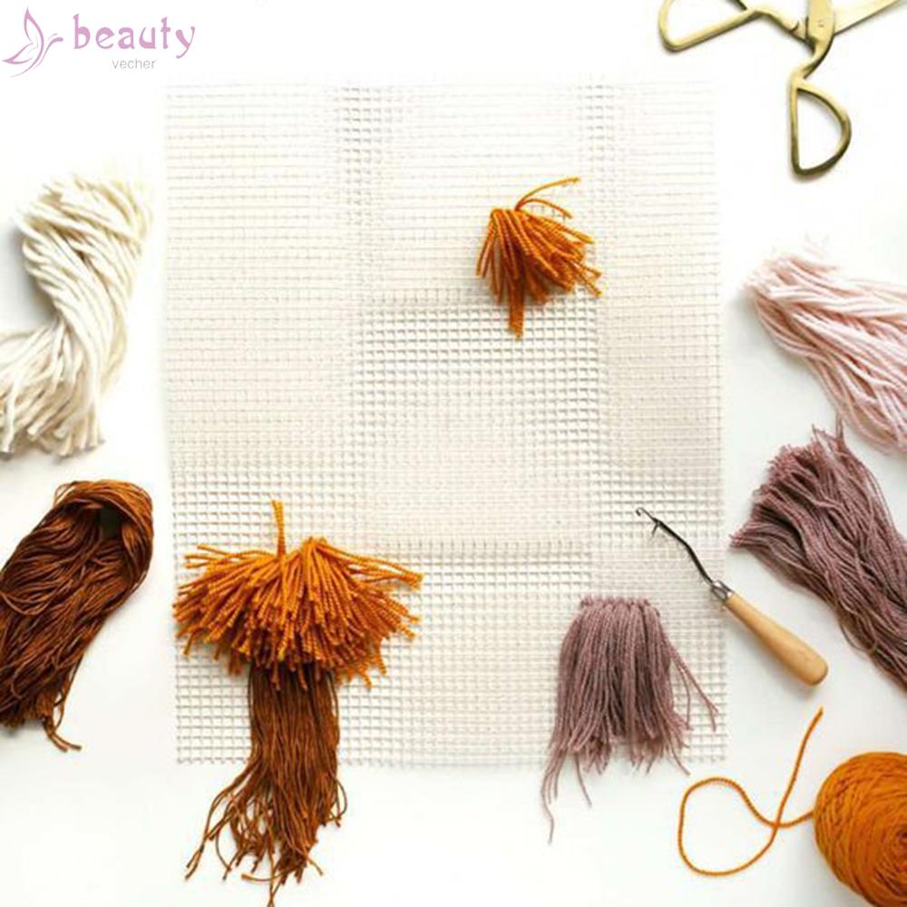 BEAUTYVE~Blank Hooking Mesh Canvas For Rug Making Latch Hook Crafts Work + Crochet Set