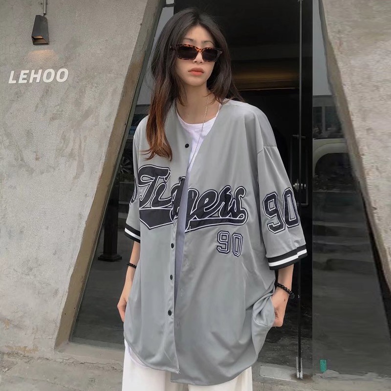 Áo Khoác Bóng Chày Ngắn Tay Form Rộng Phong Cách Năng Động Trẻ Trung Dành Cho Nữ