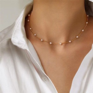 Vòng cổ ngọc trai chuỗi ngắn xương đòn đơn giản vòng cổ ngọc trai choker vòng cổ