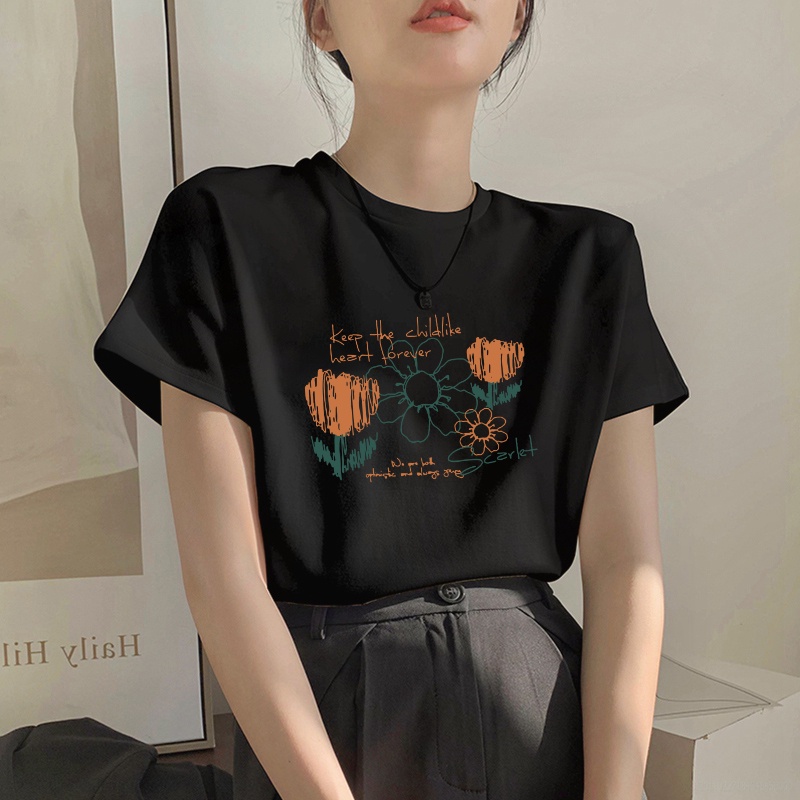 Chalizi plus size 100% cotton loose women's short sleeve t-shirt phiên bản hàn quốc tees mùa hè mới dễ thương hoạt hình in quá khổ cô gái béo áo sơ mi nữ