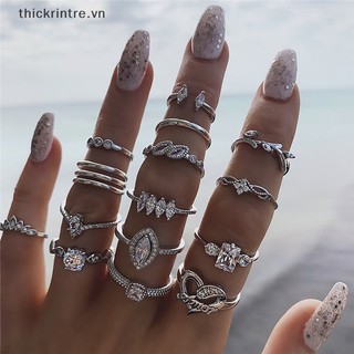 Thi 15 cái / bộ nhẫn bohemian love leaf ring rhinestone knuckle couple ring jewelry vn
