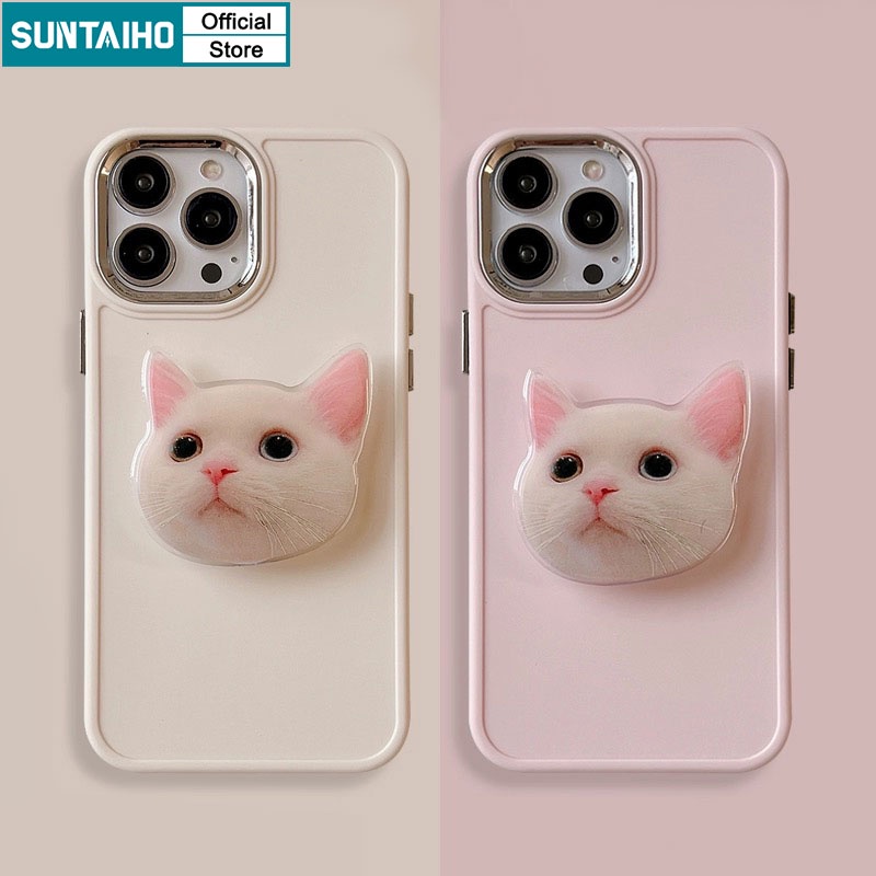 Suntaiho ốp iphone màu hồng creative lovely cat stand case điện thoại ốp iphone silicon mềm cao cấp cho iphone 14 pro max 13 12 ốp lưng iphone 11 pro max IP 7 8 plus xr xs max ốp lưng tpu chống sốc có giá đỡ