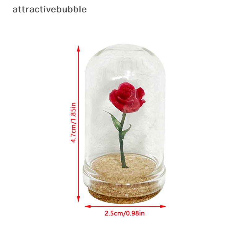Atvn 1pc dollhouse miniature rose flower glass cover đồ trang trí little prince rose model home desktop decor toy martijn