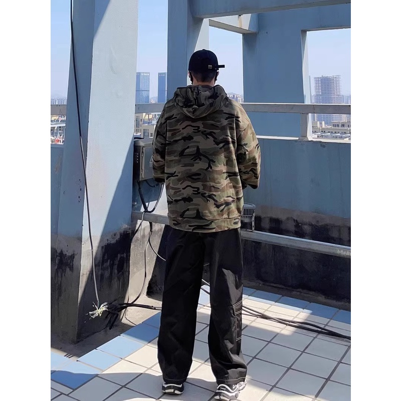 Áo Khoác Hoodie Dáng Rộng Họa Tiết Rằn Ri Phong Cách Đường Phố Mỹ Thời Trang Mùa Thu Mới Cho Nam Và Nữ