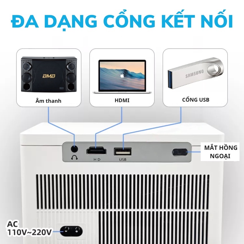 Máy chiếu mini Kaw K650 Plus - Hàng Chính Hãng, Độ Phân Giải 1080P, Âm Thanh Audio Sắc Nét, Bảo hành 1 đổi 1