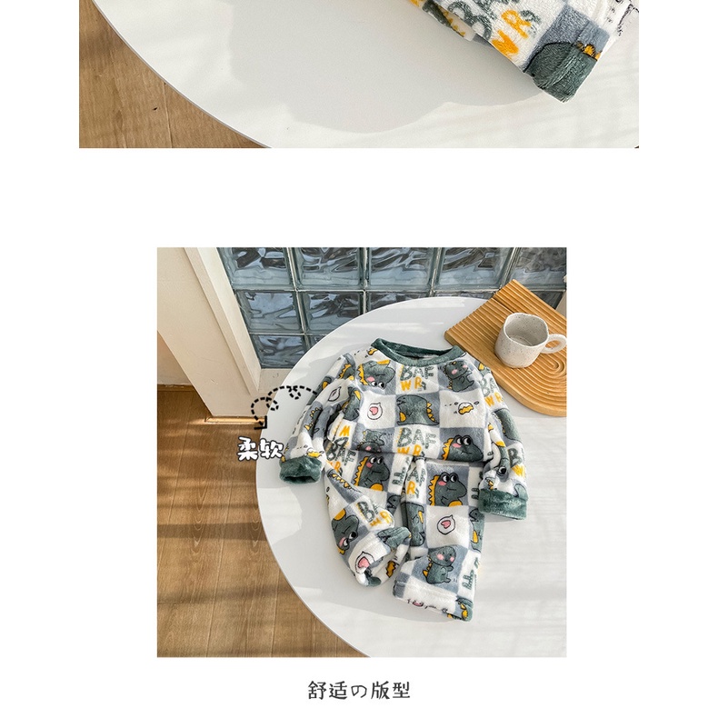 80-160cm Trẻ Em Thu Đông Bộ Đồ Ngủ Flannel Bé Gái Lót Lông Cừu Dày Quần Áo Gia Đình Bé Trai Bộ Đồ Lót Giữ Nhiệt