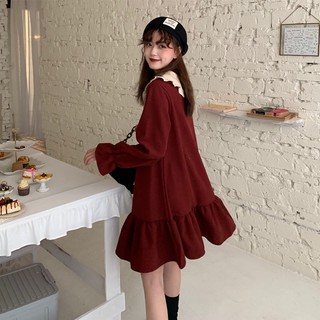 Váy nữ dài tay vải nhung mới pháp cổ điển đại học nhật bản khoa
