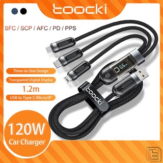 Cáp sạc nhanh toocki 6a 3-trong-1 cáp dữ liệu nhanh micro ip usb loại c với màn hình kỹ thuật số trong suốt cho xiaomi samsung
