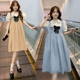 Phiên bản hàn quốc váy suông giản dị nữ 2023 mùa hè phong cách mới preppy phong cách sinh viên váy dài mỏng