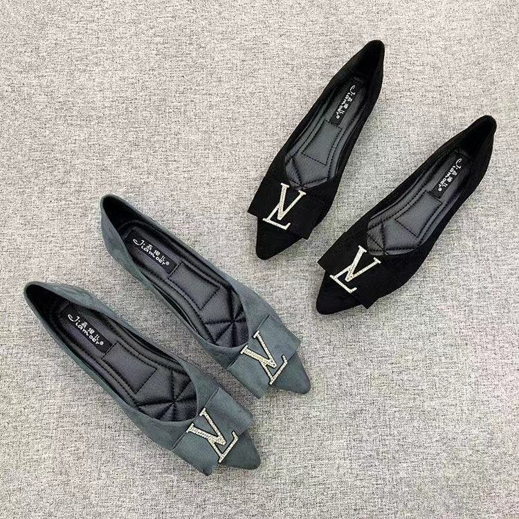 ZTAIXIELUA Giày đơn mũi nhọn nông dành cho nữ giày da lộn thời trang đế bằng màu đen