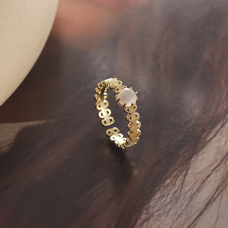 Nhẫn opal hàn quốc nữ two-piece niche mở vòng ngón trỏ có thể điều chỉnh phong cách mát mẻ retro độc đáo nhẫn độc đáo