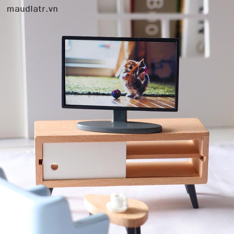 Mm 1:12 nhà búp bê phòng khách thu nhỏ tv tủ tivi trang trí nội thất vn