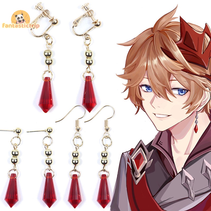 1 cặp genshin impact tartaglia bông tai anime trang sức cosplay childe bông tai nam nữ phụ kiện hợp thời trang quà tặng mới