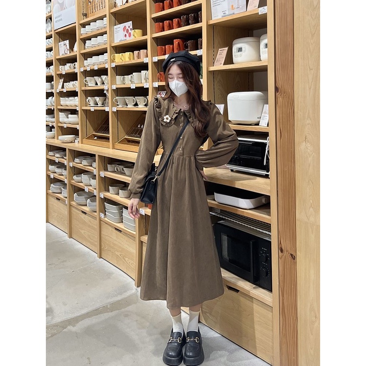 Đầm Nữ Tay Dài Cổ Búp Bê Phong Cách Hàn Quốc