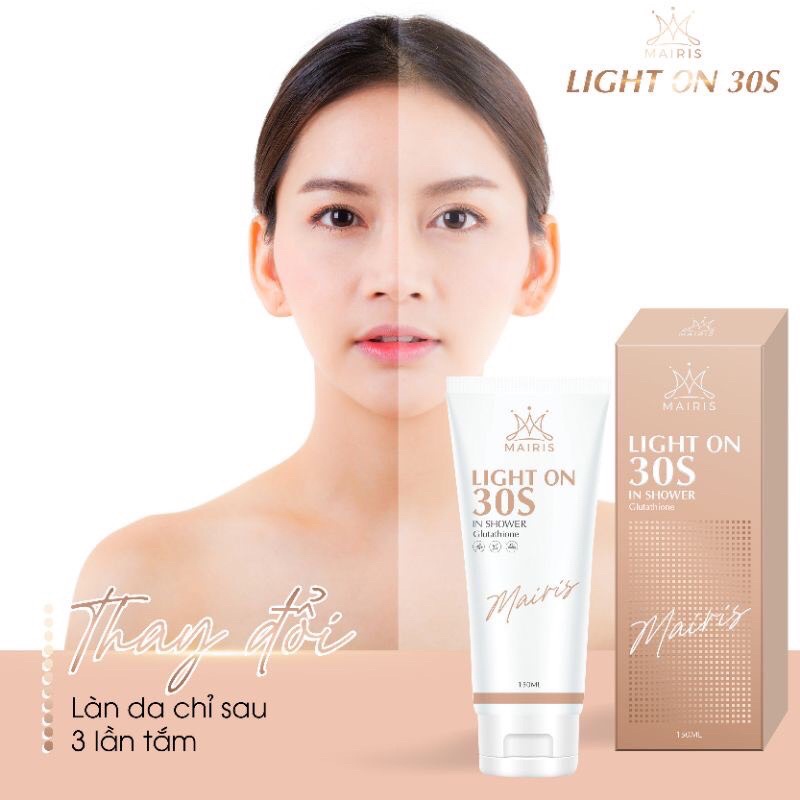 Tắm Trắng Light On 30S Mairis Trắng Da An Toàn Với Glutathione Và Tẩy Tế Bào Chết 2 in 1