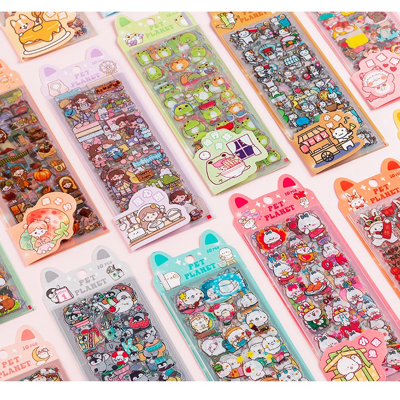 10 cái / gói phim hoạt hình pet planet series sticker túi sinh viên văn phòng phẩm tay sổ cái hộp đựng điện thoại chai nước vật liệu trang trí hình dán dễ thương