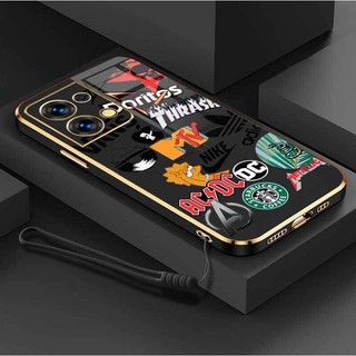 Vỏ cho oppo reno 8 5g thương hiệu hợp thời trang bảo vệ máy ảnh vỏ điện thoại mạ viền silicon mềm với dây buộc miễn phí