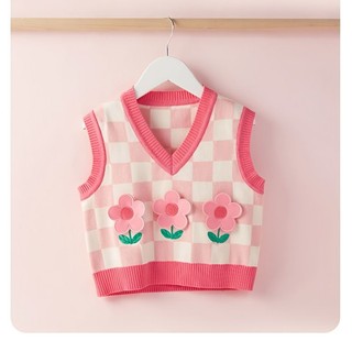 Cô gái cô gái vest dệt kim vest màu hồng thời trang cô gái vest cổ tròn bé trai cô gái bé bên ngoài hợp thời trang