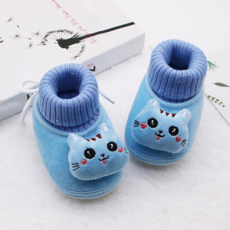 Bé trai bé gái giày bông trẻ sơ sinh trẻ sơ sinh mèo con cộng với nhung snow boots sơ sinh dễ thương đế mềm giày đi bộ mềm