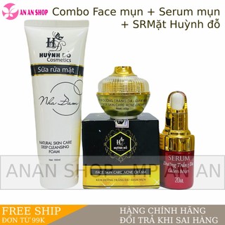 Combo kem face mụn huỳnh đỗ + serum mụn + sữa rửa mặt nha đam - mẫu mới 2023 chính hãng