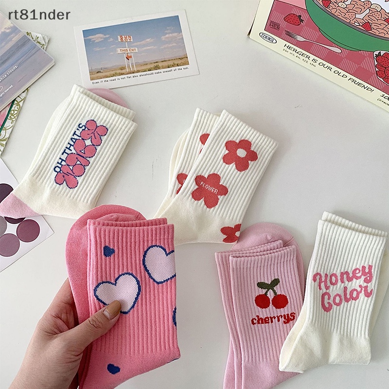 Rt màu hồng hoa phụ nữ vớ thời trang dễ thương ngọt ngào harajuku vớ bông thường hàn quốc nhật bản kawaii girls calcees n