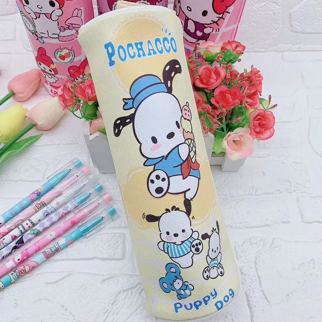 Hộp đựng bút chì sanrio kuromi melody hộp đựng bút chì hình trụ túi đựng văn phòng phẩm dành cho sinh viên giá trị cao-công suất lớn pu hand-carrying hộp đựng bút chì