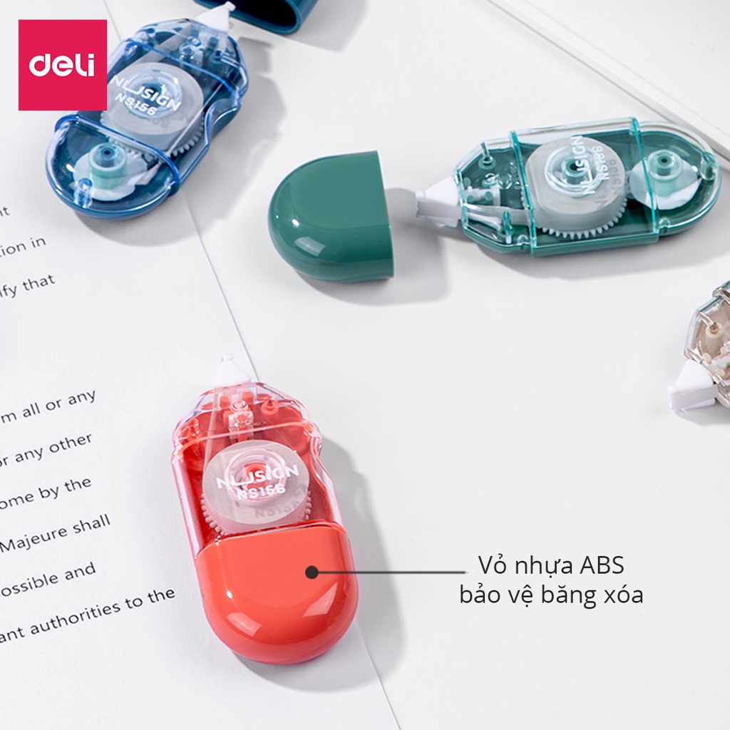 Bút xóa băng kéo 6m dạng film cao cấp Deli - Kích thước 6mx5mm - Trắng/Đỏ/Xanh dương/Xanh lá