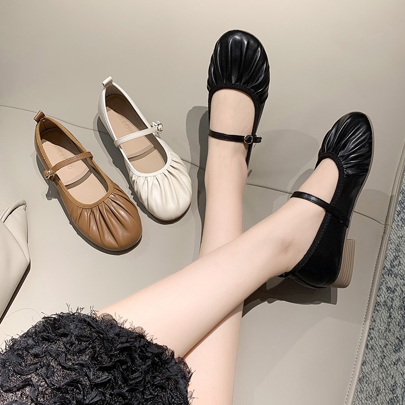 Giày bệt nữ da tròn ngón chân mary jane giày nữ