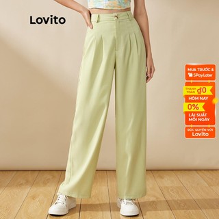 Lovito Quần Dài Ống Rộng Lưng Cao Nhạt L20D1046 (Màu Xanh Lá)