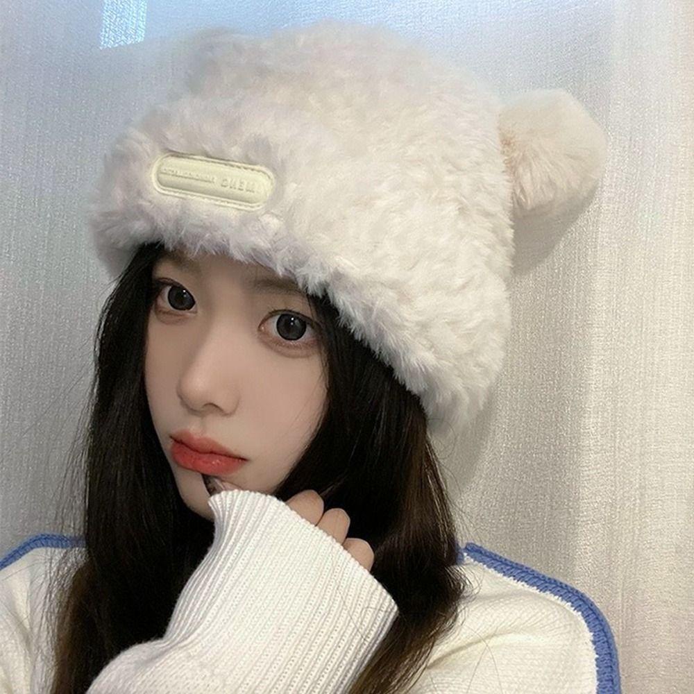 Mũ Len Dệt Kim Đính Tai Gấu Dễ Thương Thời Trang Thu Đông Cho Cặp Đôi