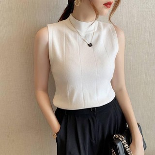 Áo dệt kim sát nách dáng ôm cổ lọ thời trang cho nữ
