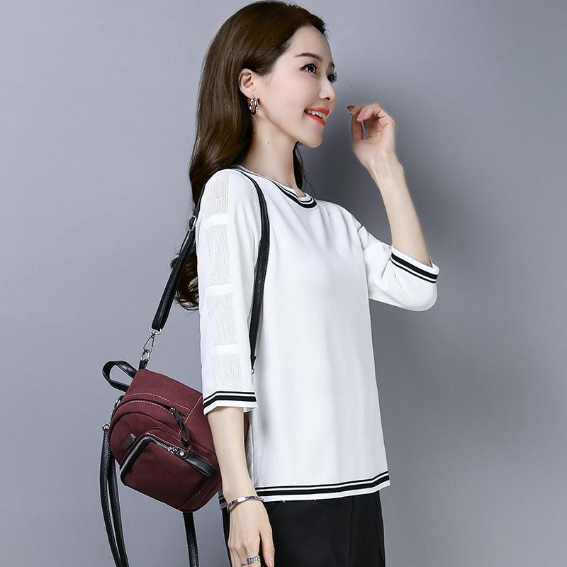 Áo Thun Tay Lửng Dáng Rộng Bằng Lụa Lạnh Mỏng Màu Trơn Thời Trang Mùa Hè Hàng Mới Dành Cho Bạn Nữ