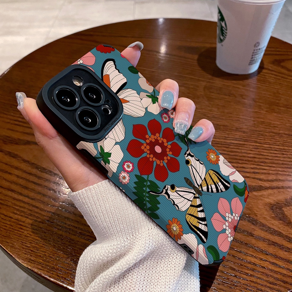 Ốp Điện Thoại Da Cừu Phối Silicon Bảo Vệ Lens Hình Hoa Bướm IPhone 14 Promax 13 6 6s 7 8 Plus 11 12 13 14 Pro Promax
