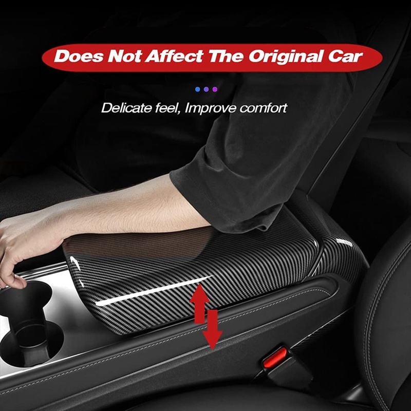 Miếng Dán Hộp Tỳ Tay Bằng ABS In Họa Tiết Sợi Carbon Thay Thế Cho Tesla Model 3 2017-2022 Model Y 2021-2022