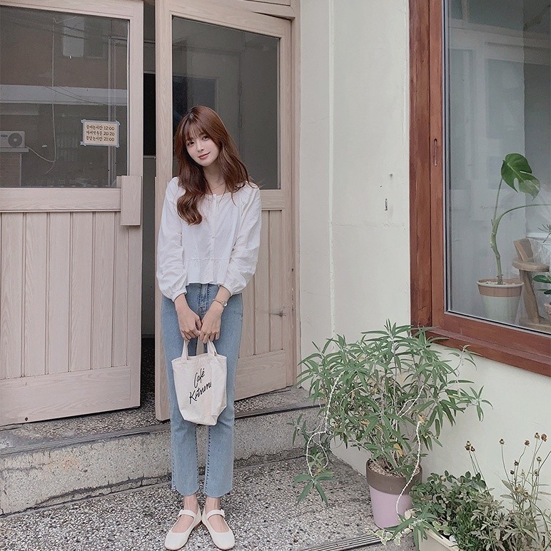 Áo sơ mi SUXI tay dài cổ vuông dáng rộng đơn giản phong cách Hàn Quốc thời trang