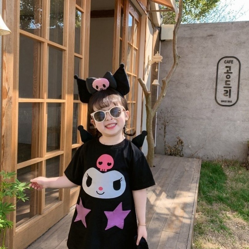 Hàng Có Sẵn Miễn Phí Giao Hàng Đầm Kuromi 100% Cotton Ba Chiều Phong Cách Hoạt Hình Ngọt Ngào Thời Trang Mùa Hè Cho Bé Gái