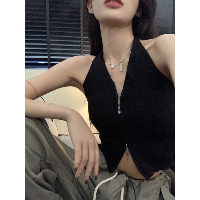 Áo Hai Dây Cổ Chữ v Màu Đen Thời Trang Mùa Hè Quyến Rũ Cho Nữ