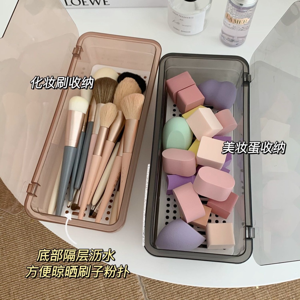 Hộp Đựng Cọ Trang Điểm Bông Mút Có Nắp Chống Bụi, Nhựa Trong Suốt Đa Năng Tiện Dụng