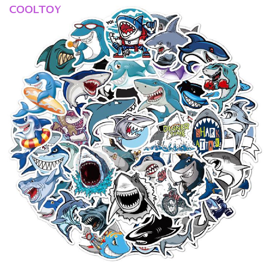 Cooltoy Bộ 50 Sticker Hình Cá Mập Dễ Thương Trang Trí Laptop Ván Trượt Hành Lý Guitar