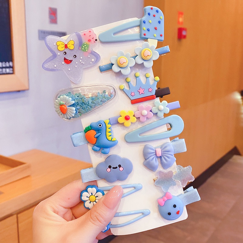 Set 14 Kẹp Tóc Hình Hoa / Trái Cây Hoạt Hình Dễ Thương Cho Bé Gái