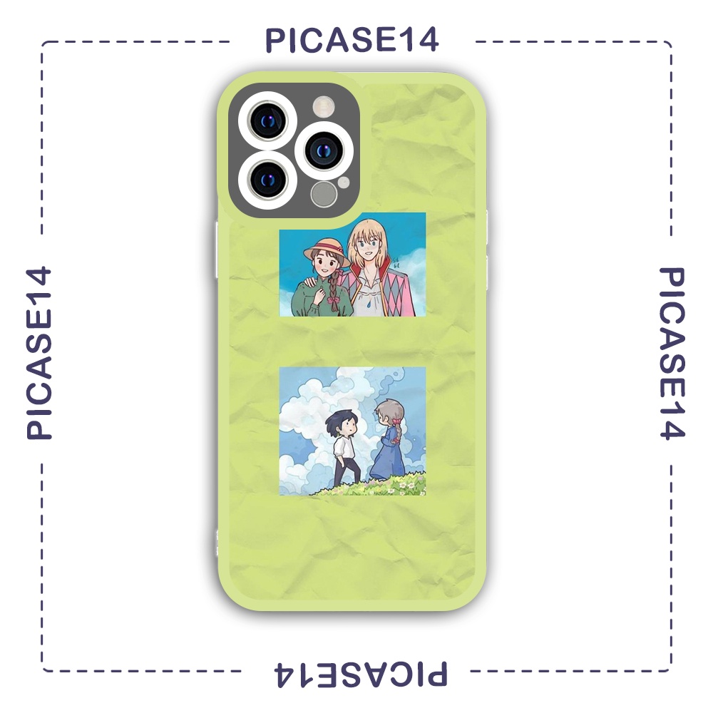 Ốp iphone cạnh vuông Picase14 lâu đài của Howl chibi 6/6s/7plus/8plus/x/xr/xs/11/12/13/pro/max/plus/promax/14