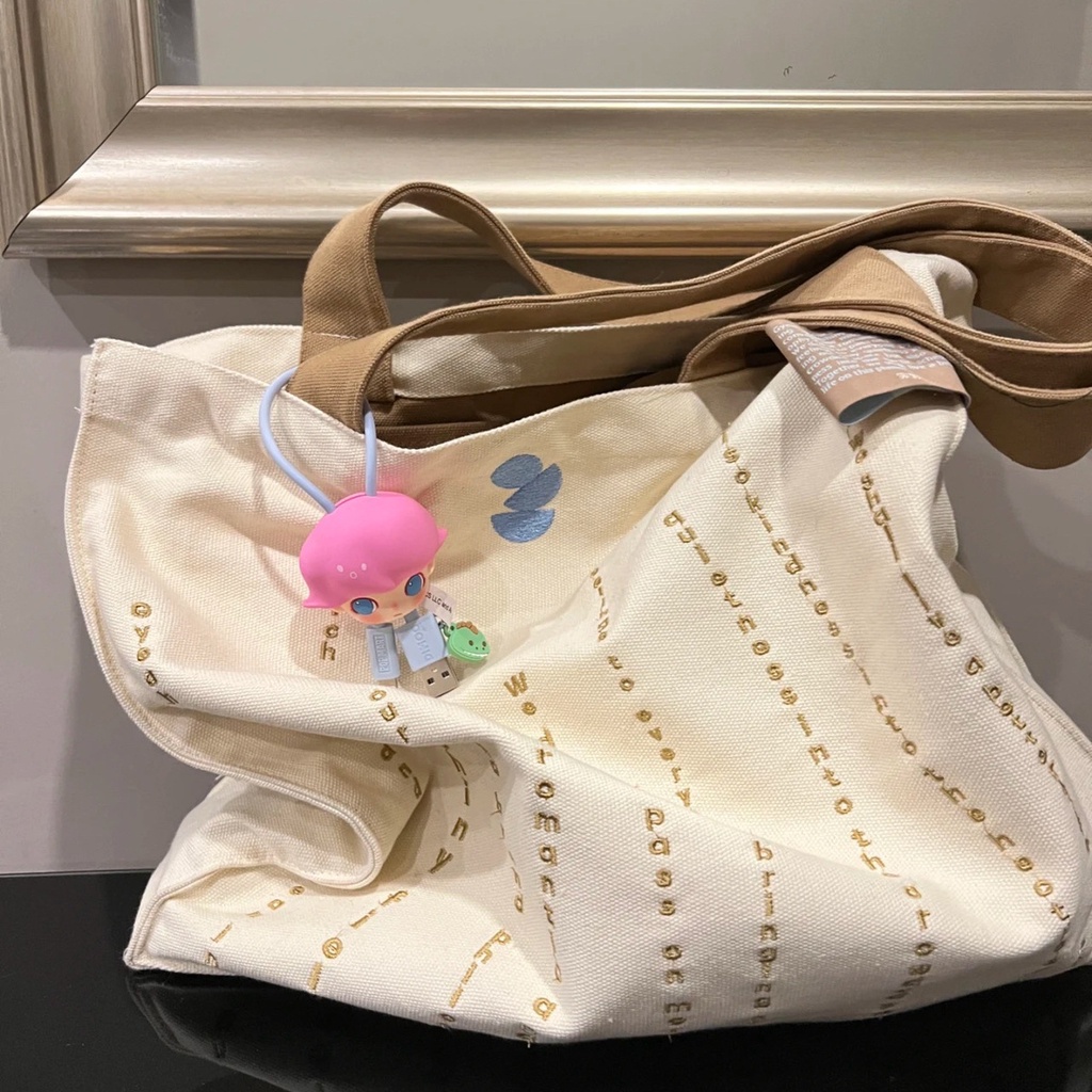 Túi Xách Canvas Cỡ Lớn In Chữ Thời Trang Cho Nữ