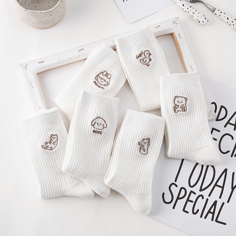 Vớ Cotton Cổ Vừa Họa Tiết Hoạt Hình Đơn Giản Thời Trang Xuân Hè Cho Nữ