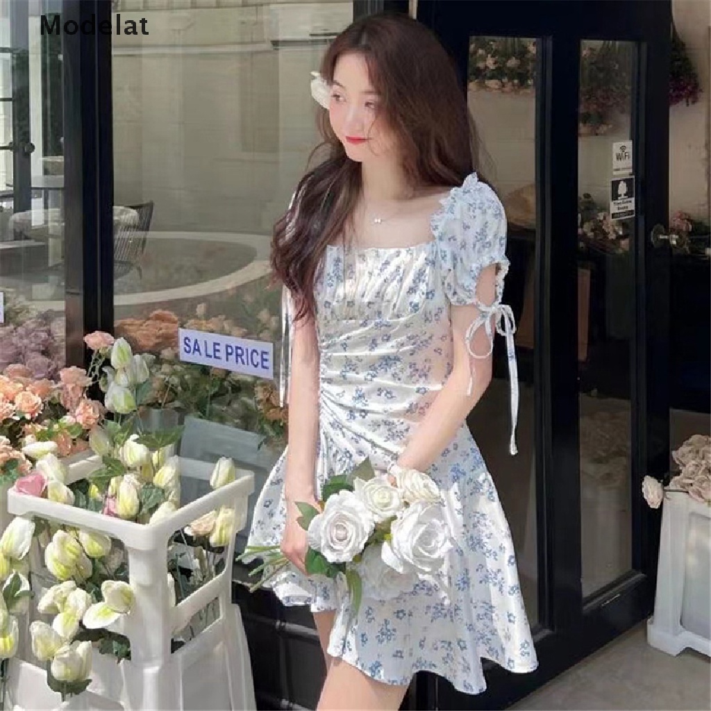 Mfc Đầm Công Chúa Eo Cao Tay Phồng Cổ Vuông In Hoa Ngọt Ngào Thời Trang Mùa Hè Cho Nữ WTD