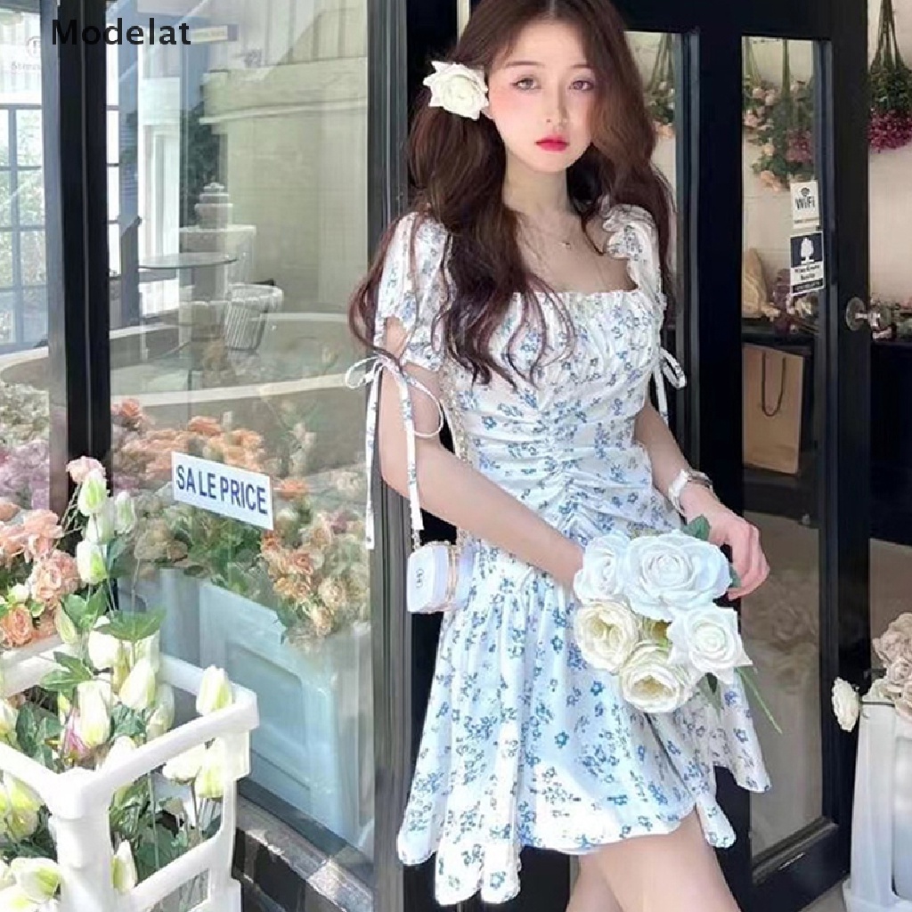 Mfc Đầm Công Chúa Eo Cao Tay Phồng Cổ Vuông In Hoa Ngọt Ngào Thời Trang Mùa Hè Cho Nữ WTD