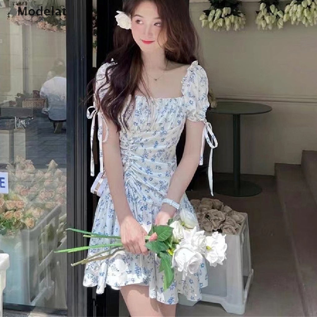 Mfc Đầm Công Chúa Eo Cao Tay Phồng Cổ Vuông In Hoa Ngọt Ngào Thời Trang Mùa Hè Cho Nữ WTD