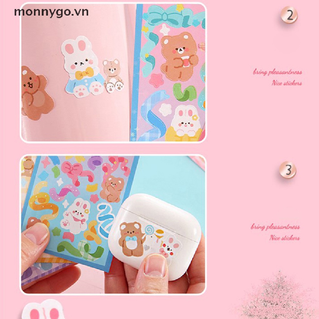 Set 6 Tấm Hình Dán Monogo Họa Tiết Hoạt Hình Dễ Thương Lấp Lánh Trang Trí Phong Cách Hàn Quốc
